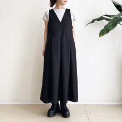 サロペットスカート/ジャンパースカート Cotton Linen Black 2枚目の画像