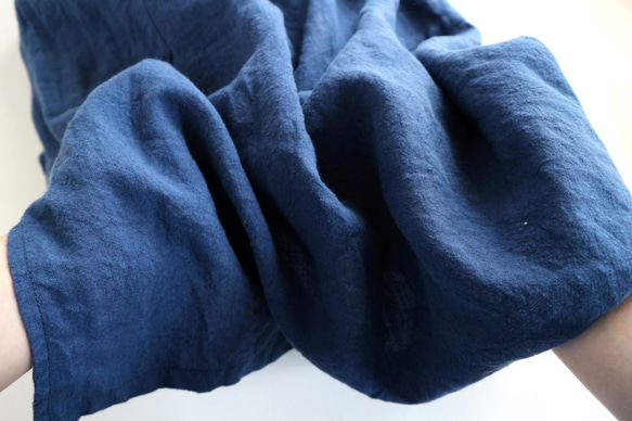 【限1件】我的經典亞麻連衣裙海軍藍寬鬆舒適亞麻 第11張的照片