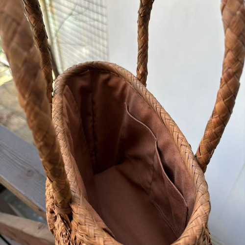 山葡萄かごバッグ 手作り 山葡萄籠バッグ 網代編み・花編み 内布あり