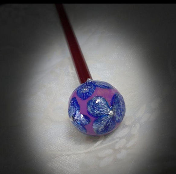 ラピス色紫陽花の玉かんざし(スティックタイプ) 6枚目の画像