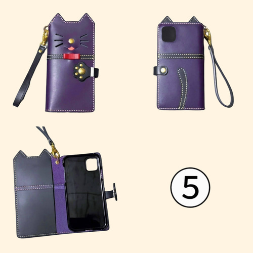 仕舞い忘れのベロ出しにゃんこ＊leather sumyaho case＊猫の手帳型