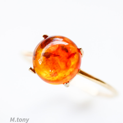 天然 琥珀 リング silver925&18KGP「まんまる。一粒」～Autumn