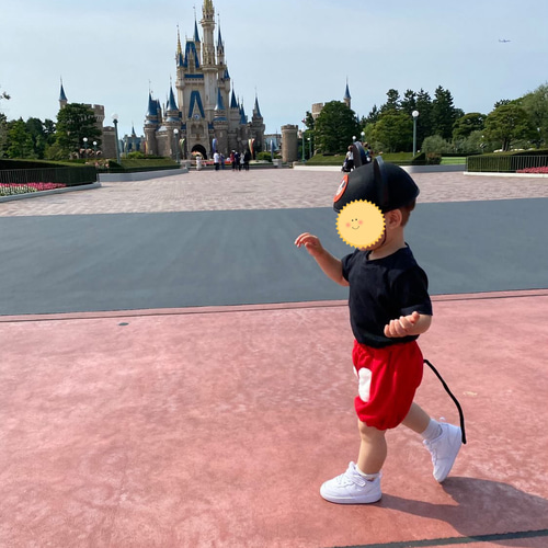 ネズミさんのかぼちゃパンツ 赤 白丸 尻尾付き 70㎝～ 子供服 Ha-Reee