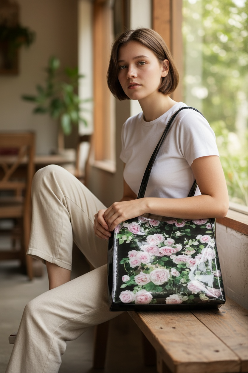 「ガーデンで咲くピエール・ド・ロンサール」ショッピングエコバック