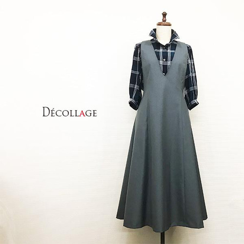 美品　ドゥロワー　シャンブレージャンパースカート　グレー　モヘア混　36 美品 ドゥロワー シャンブレージャンパースカート グレー モヘア混 36