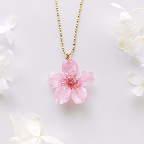 受注制作】本物のお花 桜のネックレス/ペンダント 早咲きフレッシュ