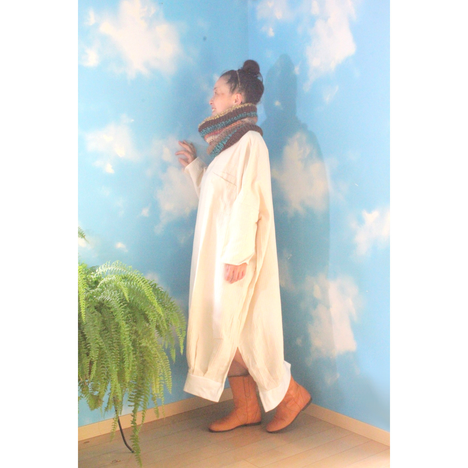 杉綾織りコクーンワンピース●ホワイト