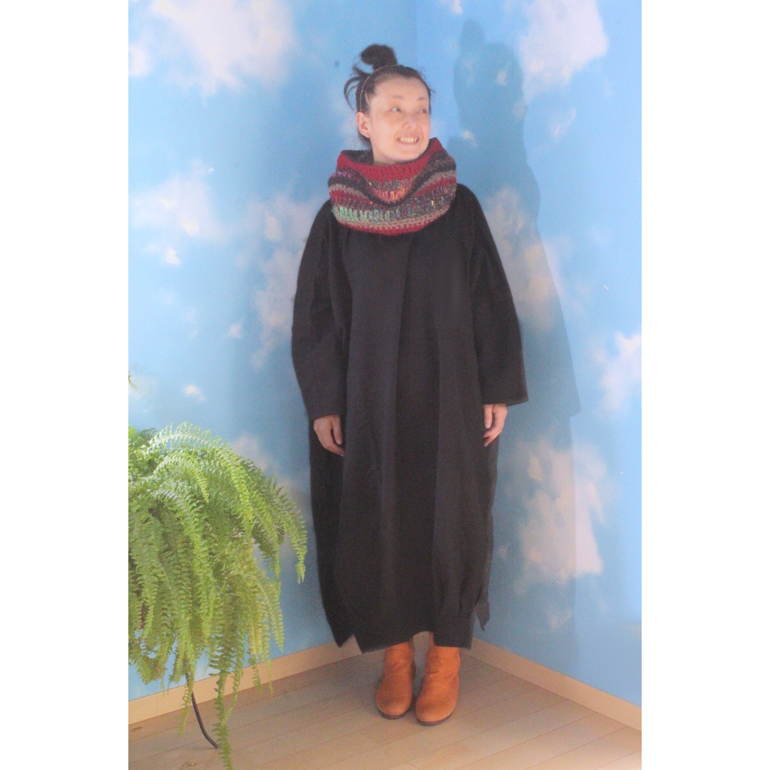 杉綾織りコクーンワンピース●ブラック