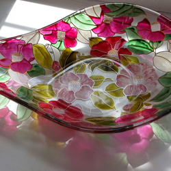 ガラス花瓶　椿模様 sghr Sghr スガハラ フラワーベース 花瓶 HELEN ヘレン 花器