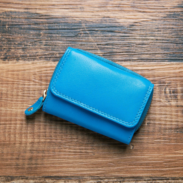 小さい財布 三つ折り ミニ財布 多機能 ミニマム ミニウォレット ブルー HAW008 1枚目の画像