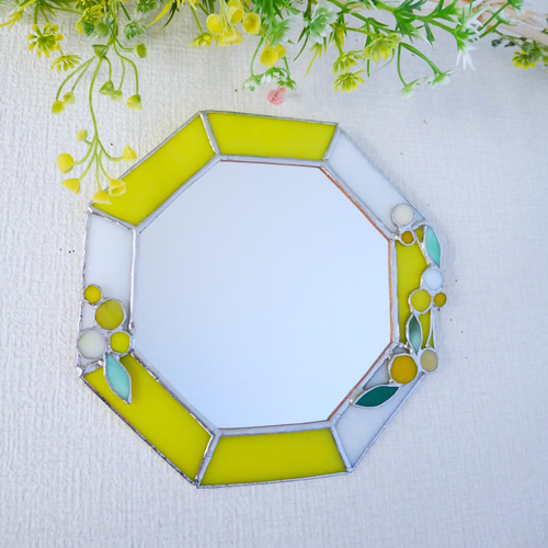 ミモザの八角形の鏡 (20size/max21） ステンドグラス ドレッサー