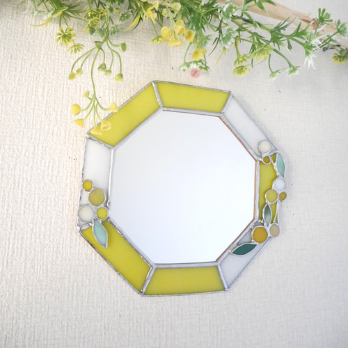 ミモザの八角形の鏡 (20size/max21） ステンドグラス ドレッサー