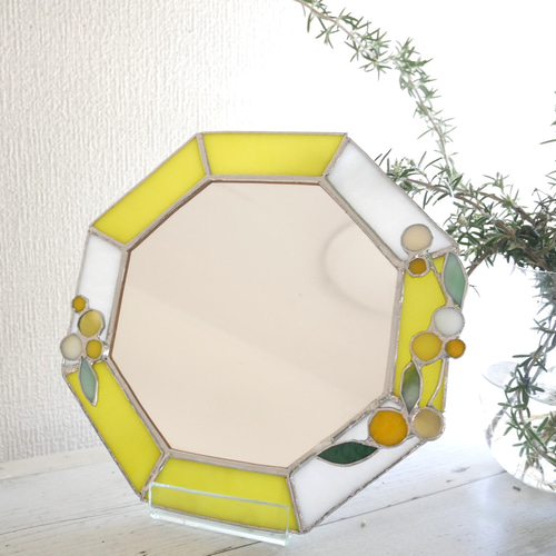ミモザの八角形の鏡 (20size/max21） ステンドグラス ドレッサー