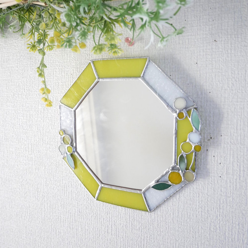 ミモザの八角形の鏡 (20size/max21） ステンドグラス ドレッサー
