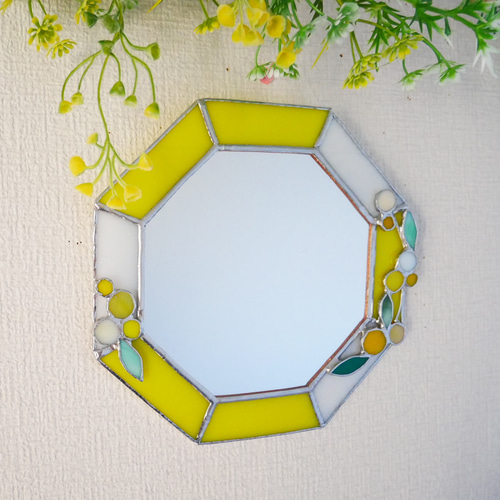 ミモザの八角形の鏡 (20size/max21） ステンドグラス ドレッサー