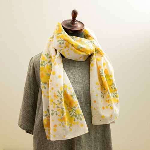 ともよ様ご依頼おまとめ商品ストール2枚シャツ2枚 伊勢木綿の手描き染めストール / ミモザ・黄 ストール 染め屋 ひよこ