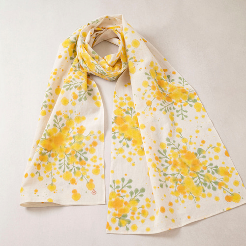 伊勢木綿の手描き染めストール / ミモザ・黄 ストール 染め屋 ひよこ