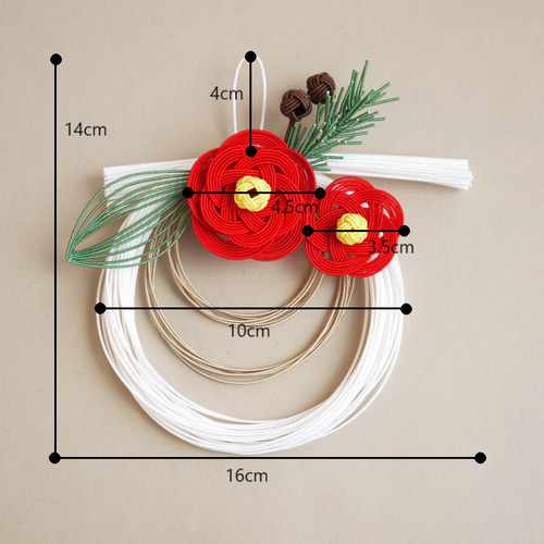 しめ縄リース　赤椿　白小薔薇　金扇　水引 即日配送【赤椿】紅白水引きのシンプルな正月飾り 玄関飾り しめ縄飾り