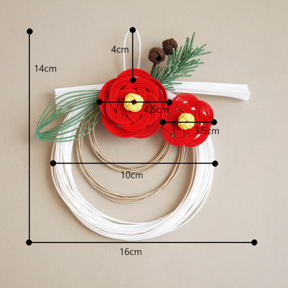 水引 赤い椿のお正月飾り しめ縄 リース 7枚目の画像