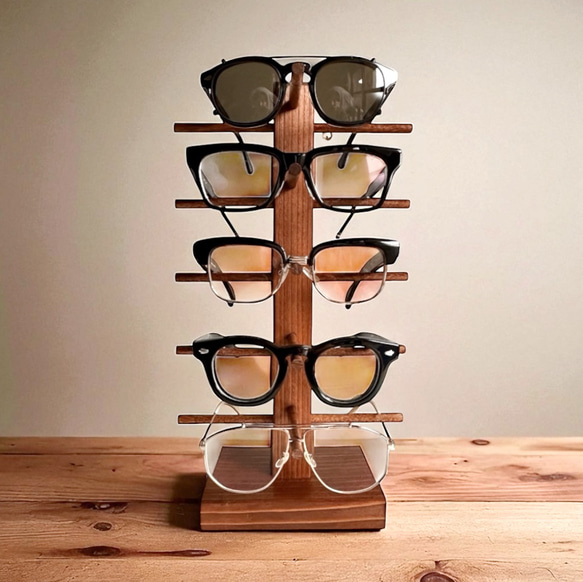【ハンドメイド壁掛けラック】木製メガネスタンド 5段 無垢材 木製メガネスタンド 木製サングラススタンド (ラッピング可