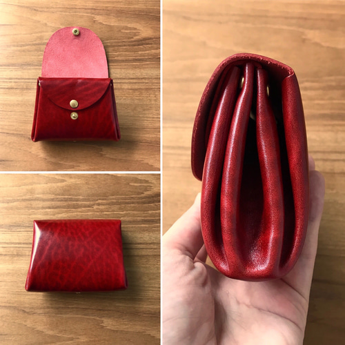 牛本革ルガトーコンパクト二つ折りさいふガバッと開くコロンとかわいい