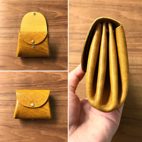 牛本革ルガトーコンパクト二つ折りさいふガバッと開くコロンとかわいい