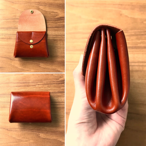 牛本革ルガトーコンパクト二つ折りさいふガバッと開くコロンとかわいい