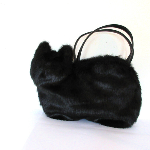 黒猫のふわふわネコバッグ エコファー トートバッグ 豆ねこ 通販