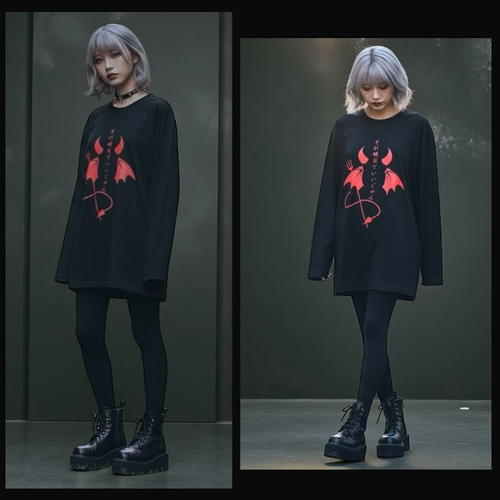 ロングTシャツ 黒 ブラック トップス メンズ レディース 地雷 地雷系