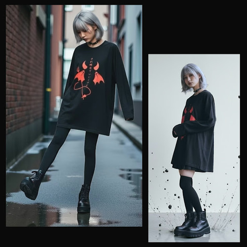 ロングTシャツ 黒 ブラック トップス メンズ レディース 地雷 地雷系