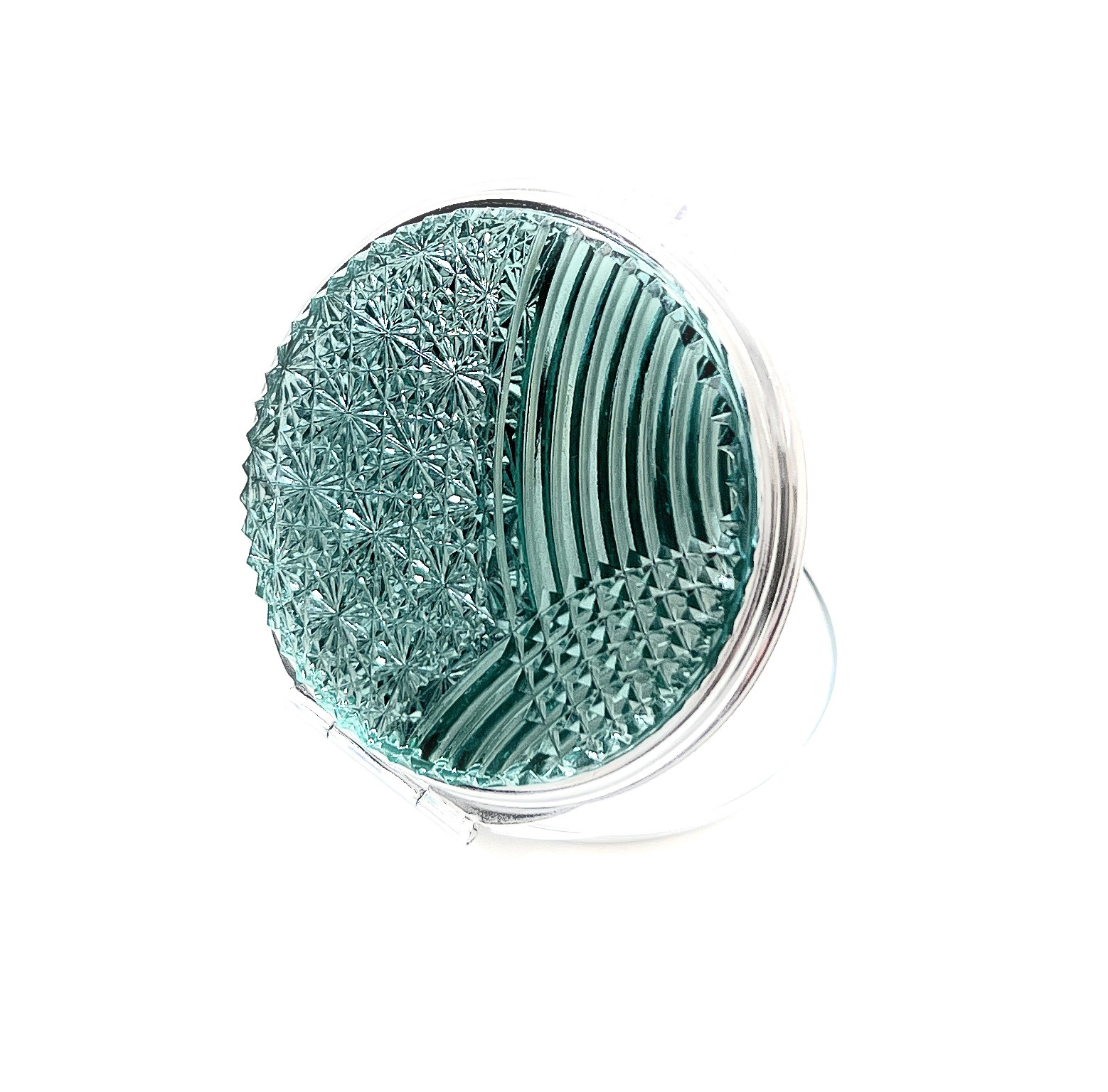 東京切子コンパクトミラー 流菊　ピーコックグリーン　Silver