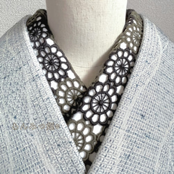 m* ハンドメイド半幅帯No,48＋黒レース半襟 おまとめ 半衿 お花
