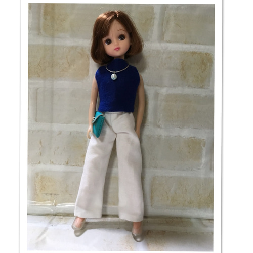 受注製作】22cmドール服（白&水色ストライプ）着回しコーデ5点セット