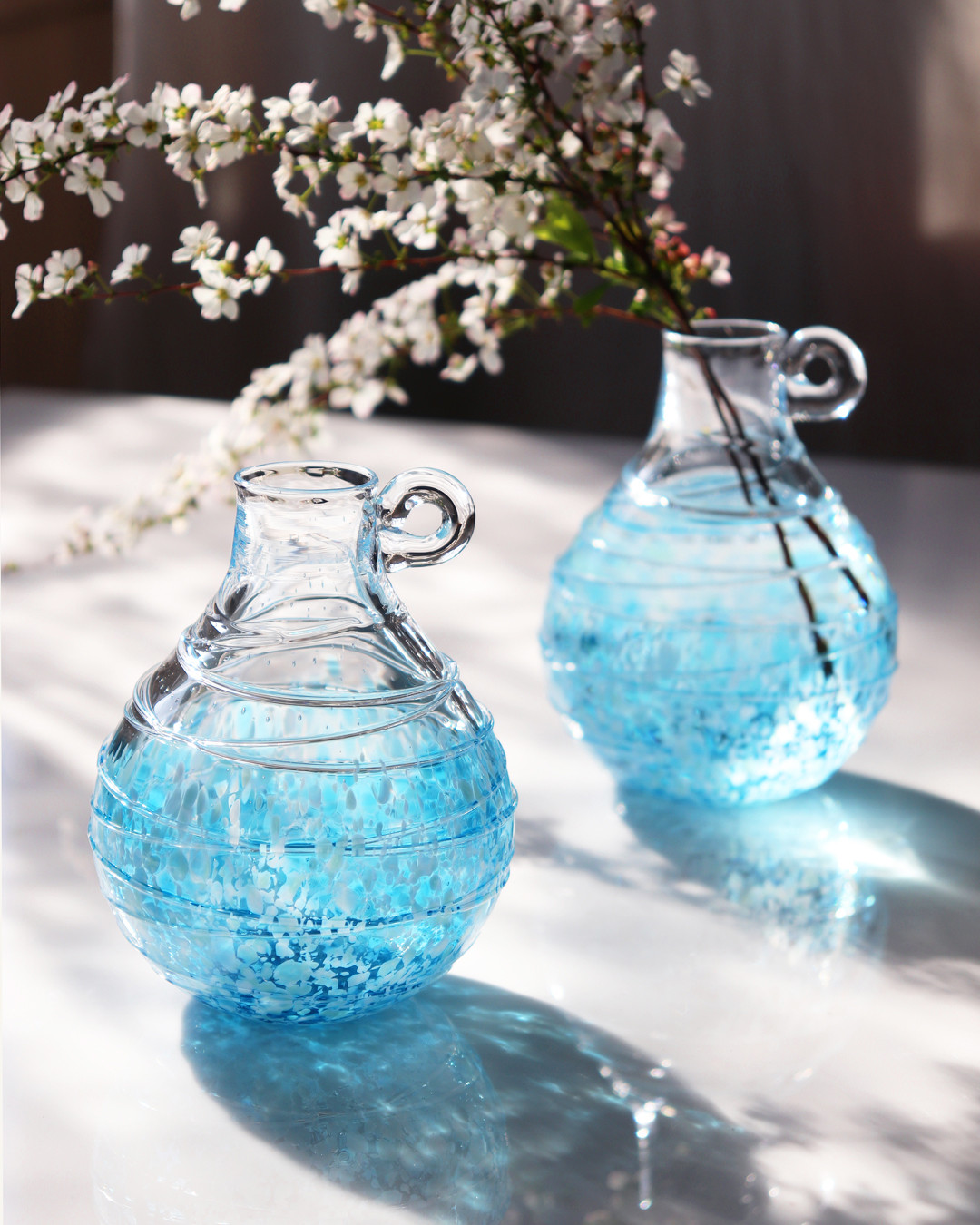 吹きガラス花瓶★金彩蒼 花色一輪挿し ネモフィラブルー」贈り物 ギフト サファイア スミレ