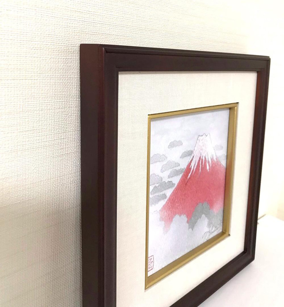 赤富士 其の一 額縁付き　#アート #赤富士 #絵 #プレゼント #富士山 #癒し #額縁 #パワー 2枚目の画像