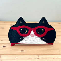 猫好きが作ったメガネケース 白猫オッドアイ ピンクメガネ 手縫い 送料