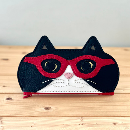 猫のメガネケース K.TAMAO作 全て手縫いのハンドメイド 姫路レザー 猫