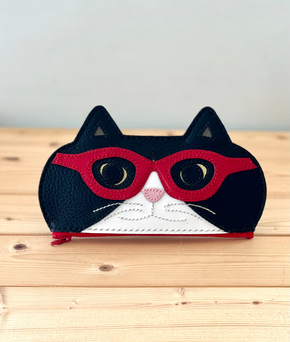 姫路レザー】手縫い 腰袋風 縦型 老眼鏡ケース メガネケース ペン