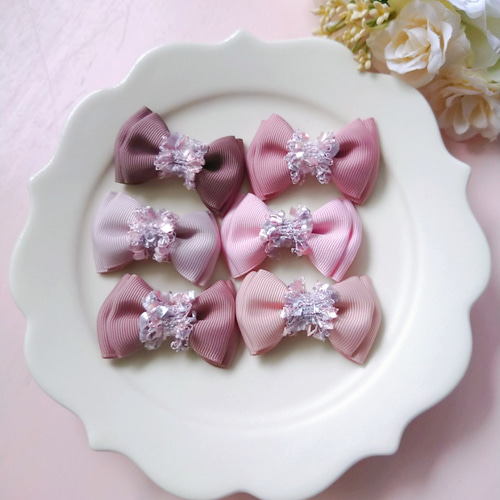 二個セット 小サイズ♡大人色が可愛い♡ツイードリボン♡ ヘアゴム