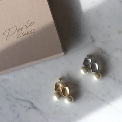 方形金色棉質珍珠耳環（防過敏） 第19張的照片