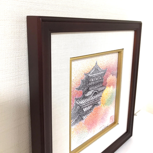 絵画 額縁付き お城と紅葉 額縁付き #紅葉 #お城 #アート #絵 #癒し #飾る
