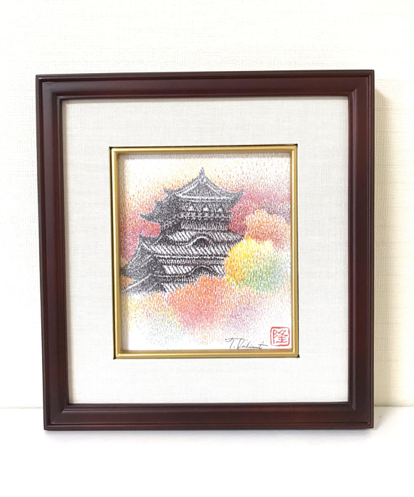 絵画 額縁付き お城と紅葉 額縁付き #紅葉 #お城 #アート #絵 #癒し #飾る
