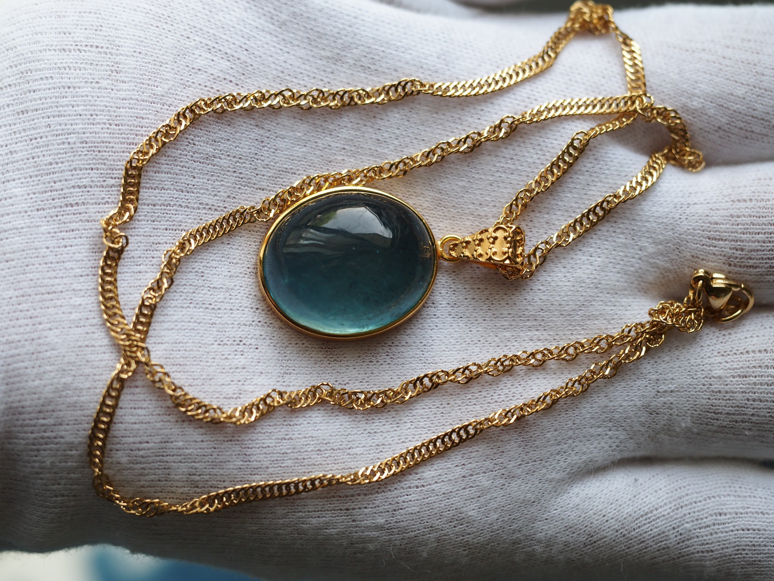 再販４ 選択　Deep アクアマリン2３　S925K18GPサージカルステンレスチェーンネックレス