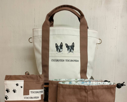 大）2匹 ＠うちの子似顔絵散歩バッグ｜犬の散歩バッグ ペット服