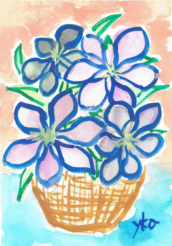 青いクレマチス 水彩画原画 絵画 yko 通販 7931334｜Creema
