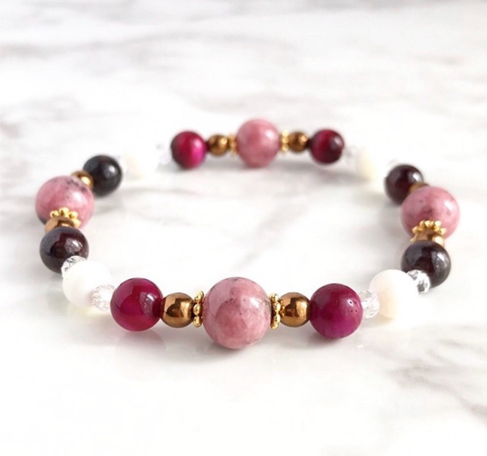 ✦愛情・友情など、良縁を繋ぐ 天然石ブレスレット｜ロードナイト・ピンクタイガーアイ No.51