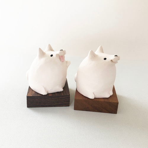 受注制作] 狛犬・白柴 『あ・うん』（素焼きの犬二匹セット 置物