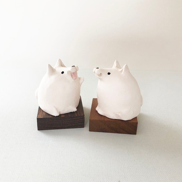 受注制作] 狛犬・白柴 『あ・うん』（素焼きの犬二匹セット 置物