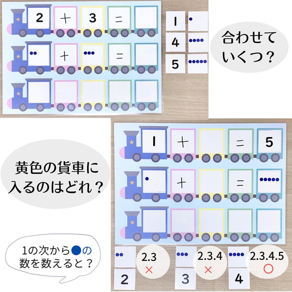 かずあそびカード★汽車に乗せよう　知育玩具　療育　手作り　教材　数字　かず　カード　発達障害　算数　 4枚目の画像