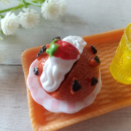 ミニチュア #827☆ケーキ、トレイ、 お皿、アイスレモンティー